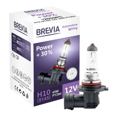 Галогенна автолампа Brevia H10 Power збільшена яскравість на 30 відсотків 1 штука (12050PC) Галогенна автолампа Brevia H10 Power збільшена яскравість на 30 відсотків 1 штука (12050PC)