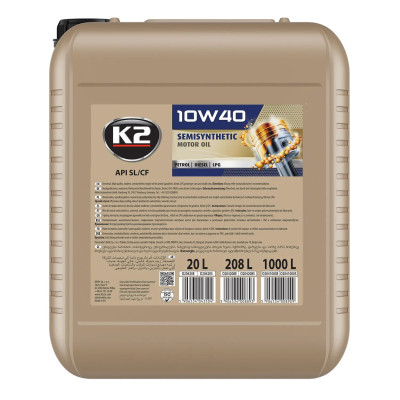 Олива моторна K2 Semisynthetic XL SL/CF 10W-40 20 л (O20420E)